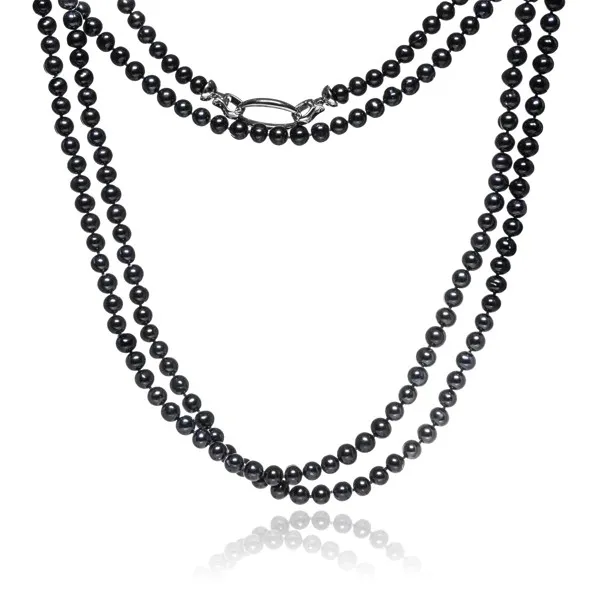 Naszyjnik z hodowlanych pereł czarnych namido z owalnym zapięciem