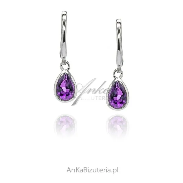 Kolczyki srebrne z ametystem  delikatne wiszące na angielskim zapięciu