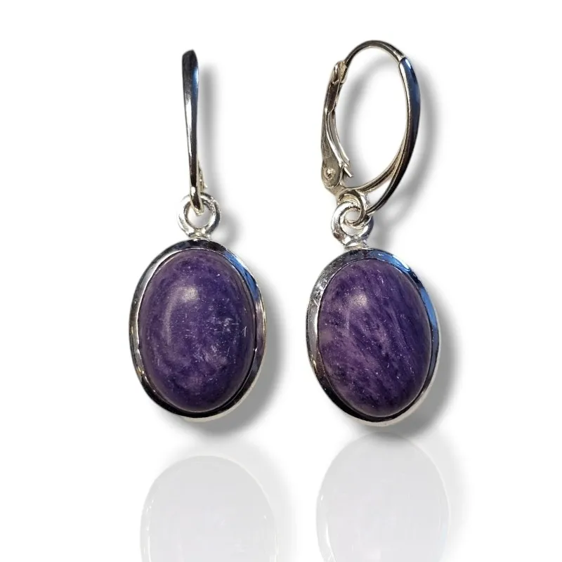 Kolczyki srebrne z  naturalnym czaroitem