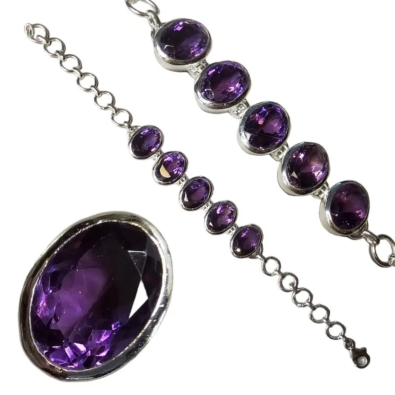 Bransoletka srebrna z pięknym naturalnym ametystem