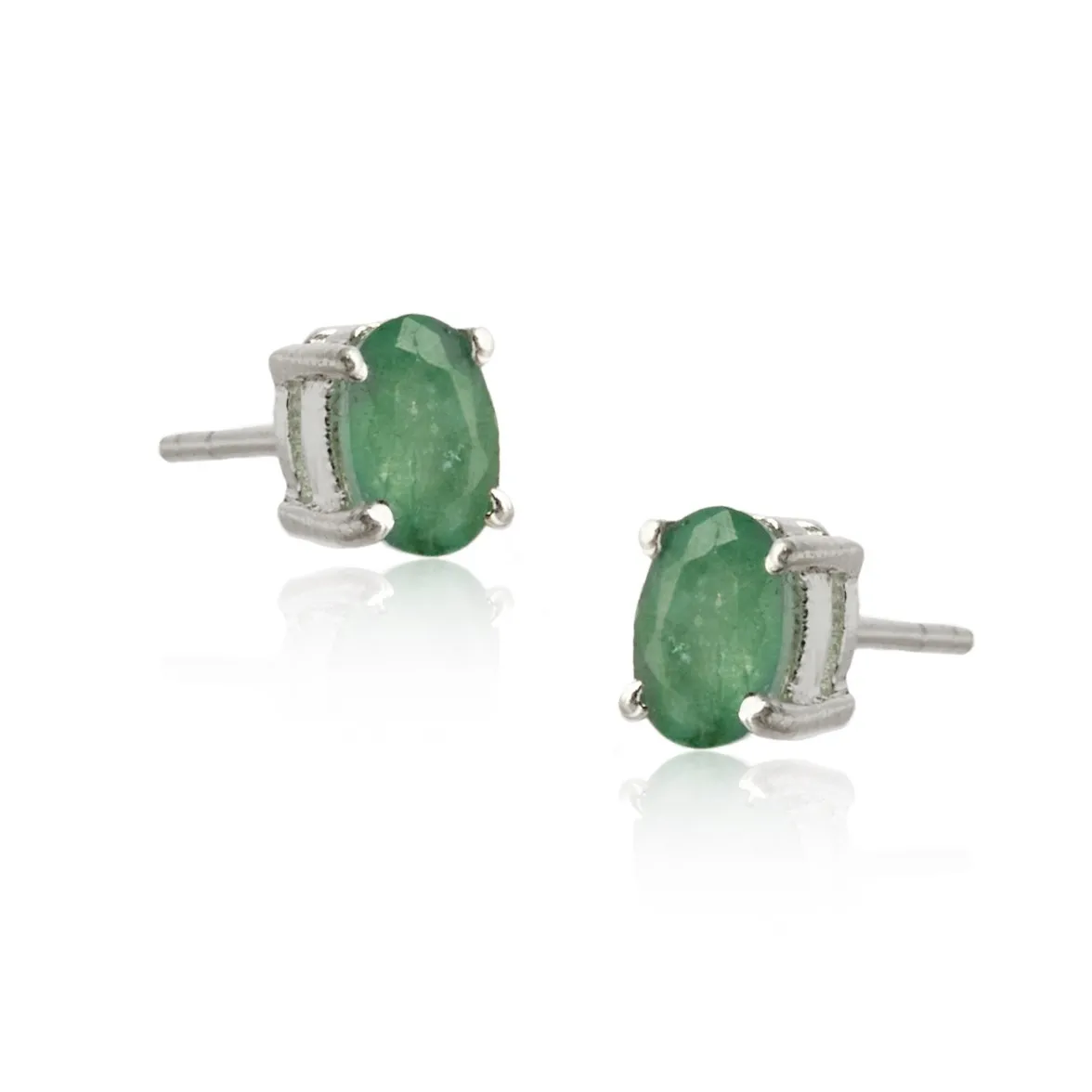 Kolczyki srebrne z naturalnym szmaragdem - owalne