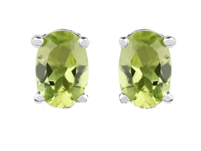 Kolczyki srebrne z oliwinem na sztyft - owalne
