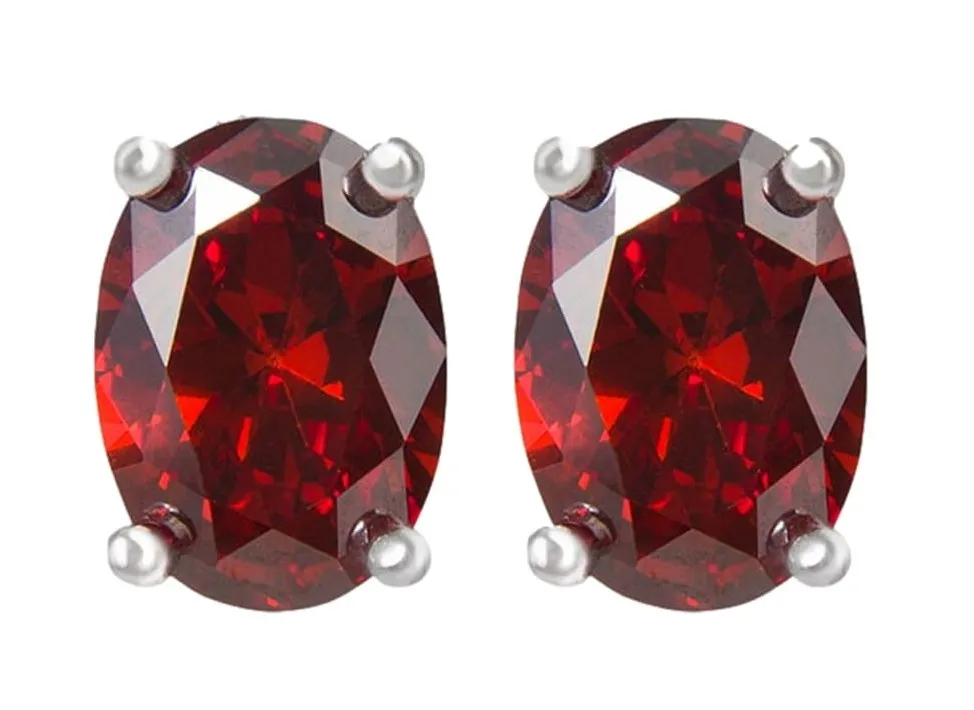 Kolczyki srebrne z granatem na sztyft - owalne