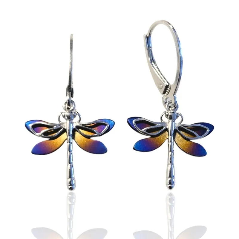 Kolczyki srebrne z tytanem ważki