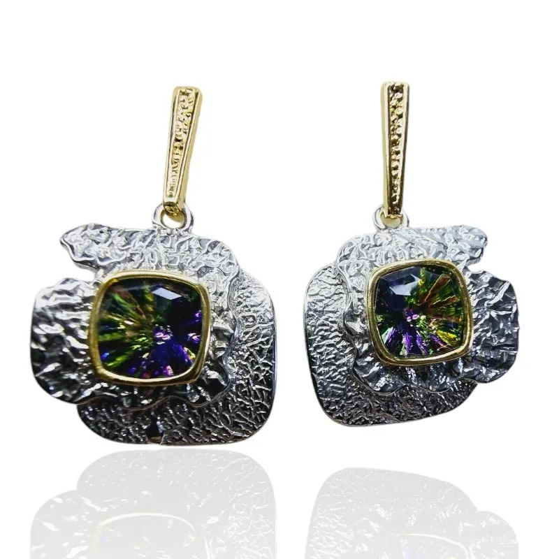 Eleganckie k9,7olczyki srebrne pozłacane z  mystic topaz