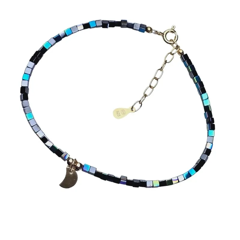 Bransoletka srebrna pozłacana  z hematytem