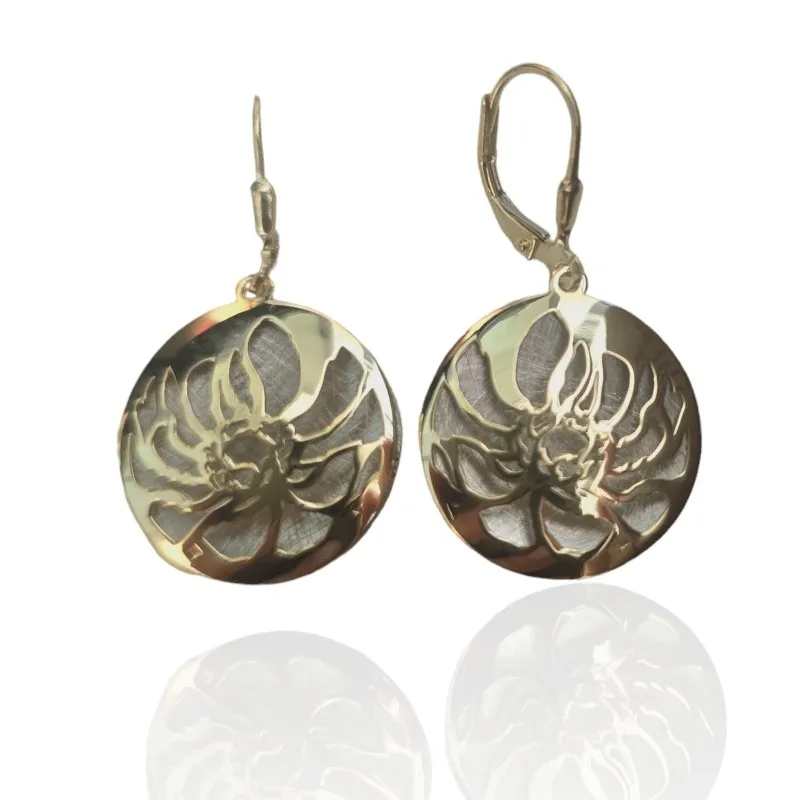 Kolczyki srebrne  pozłacane i satynowane  kwiat 3d