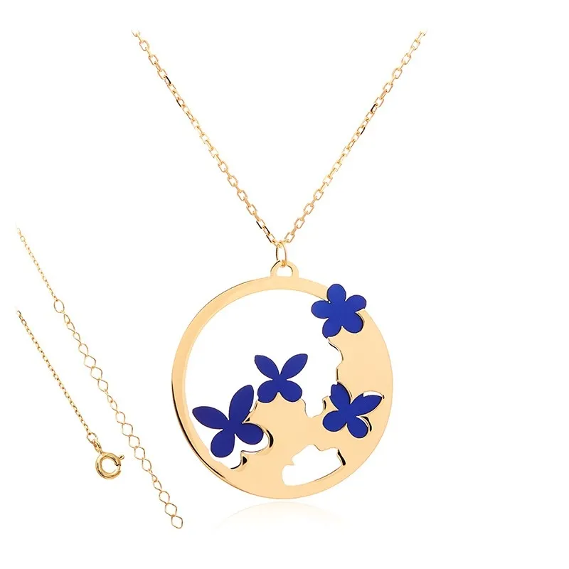 Naszyjnik srebrny pozłacany z tytanem motylki