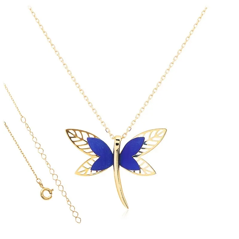 Naszyjnik srebrny pozłacany z tytanem ważka