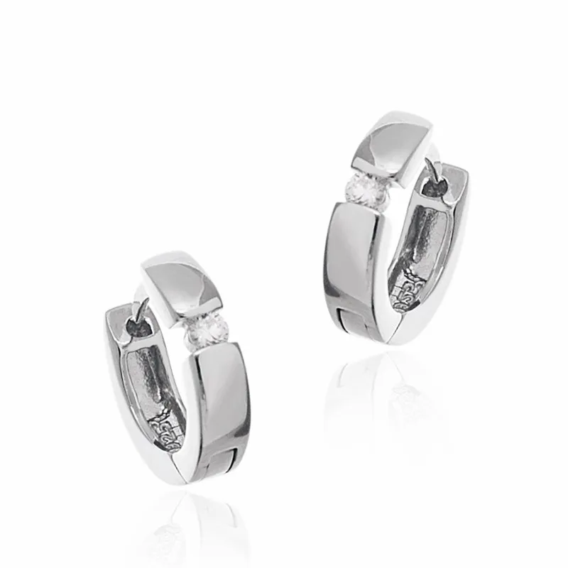 Kolczyki srebrne kółeczka z białą cyrkonią