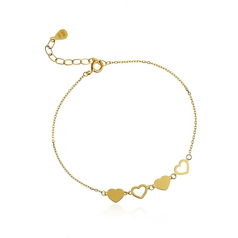 Bransoletka srebrna pozłacana serduszka