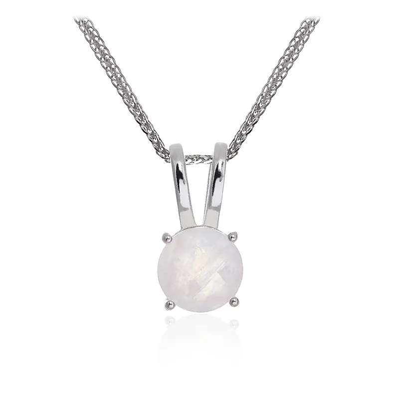 Zawieszka srebrna z okrągłym fasetowanym kamieniem księżycowym  premium