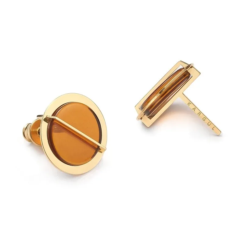 Kolczyki srebrne pozłacane rondo z polskim bursztynem bałtyckim  koniakowym średnie