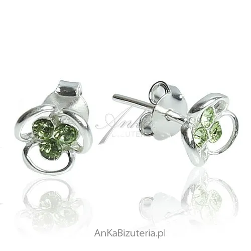 Kolczyki srebrne  dla dziewczynek - zielony kwiatek