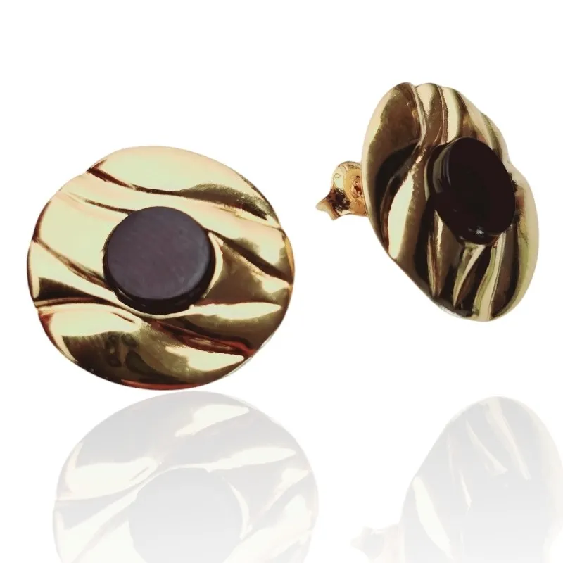 Kolczyki srebrne pozłacane z wiśniowym bursztynem falowane kółka