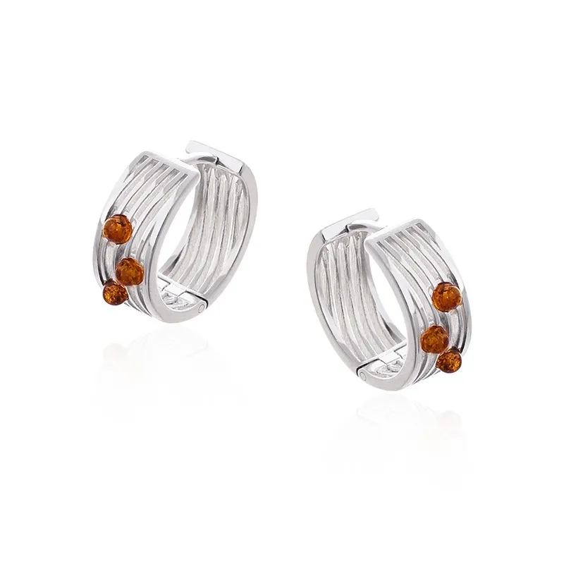 Kolczyki srebrne kółka z bursztynowymi kuleczkami