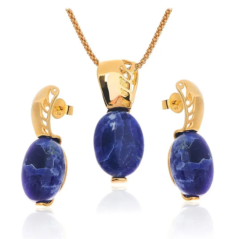 Komplet srebrny pozłacany z chalcedonitem