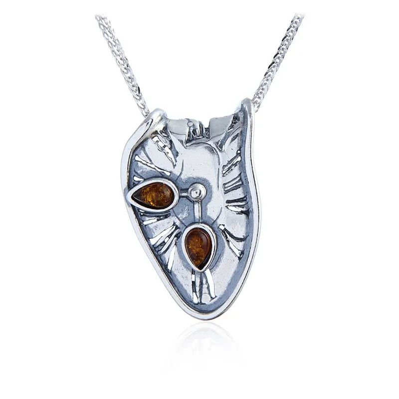 Zawieszka srebrna z bursztynem oksydowana salvador dali