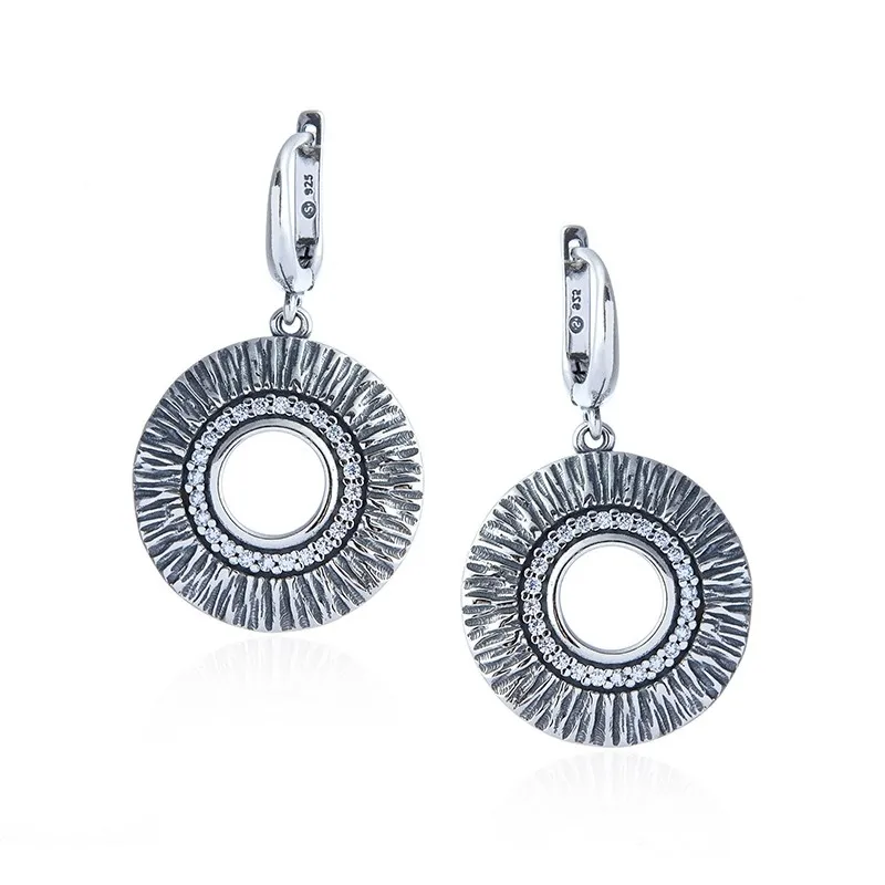 Kolczyki srebrne kółka z cyrkoniami oksydowane