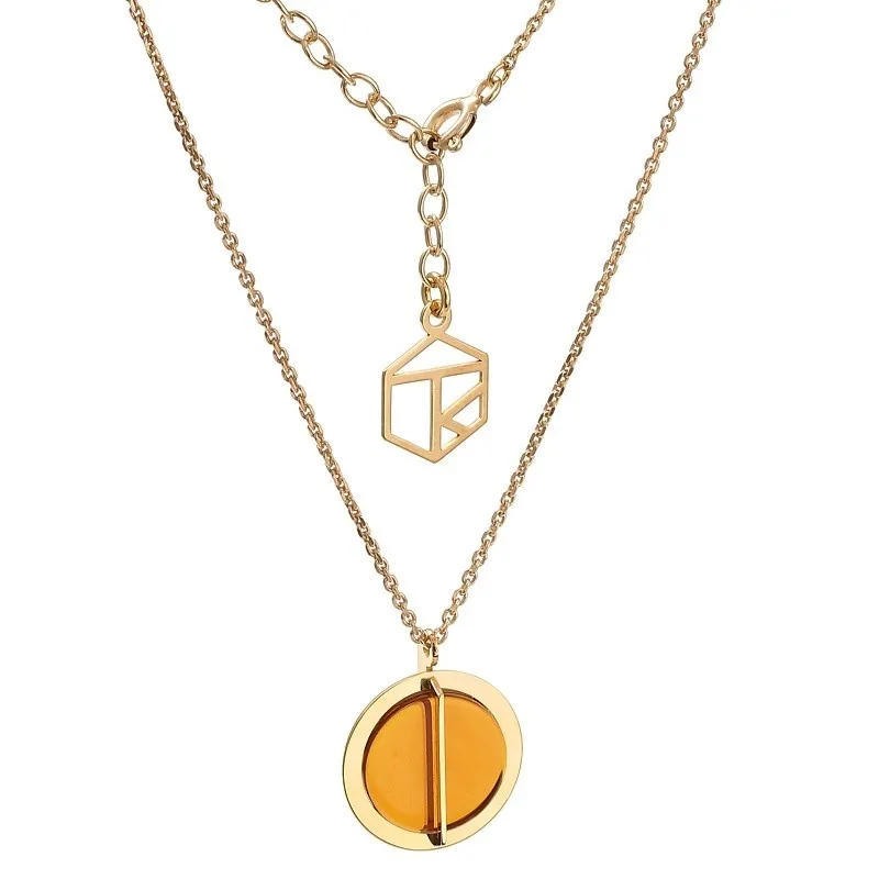 Naszyjnik srebrny pozłacany rondo z wiśniowym bursztynem bałtyckim