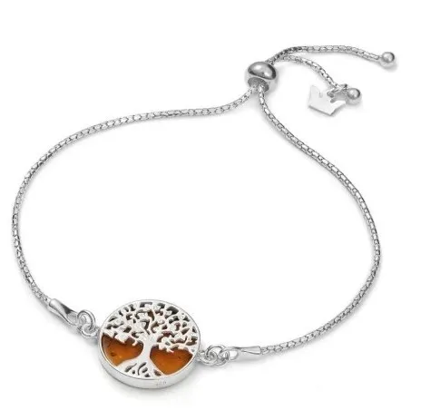 Bransoletka srebrna  drzewko szczęścia z bursztynem