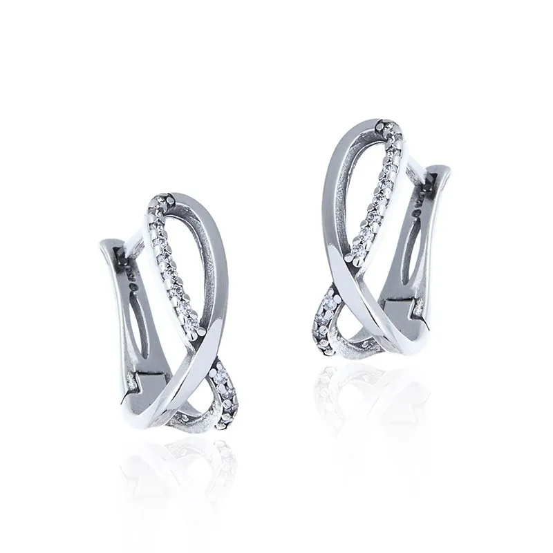 Kolczyki srebrne z cyrkoniami z angielskim clickerem