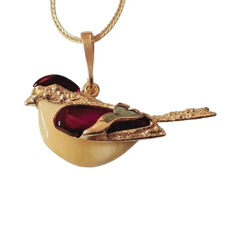 Zawieszka srebrna pozłacana muchołówka z bursztynem