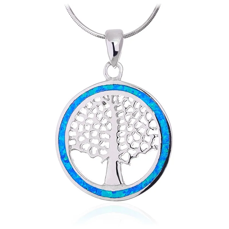 Srebrna zawieszka z niebieskim opalem drzewko szczęścia