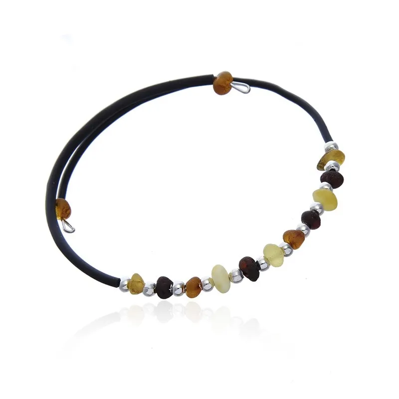 Bransoletka z kolorowym matowym  bursztynem na kauczukowej sprężynce