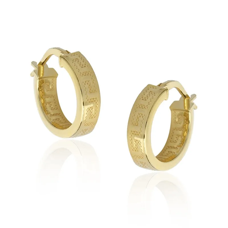 Kolczyki srebrne pozłacane kółka z greckim wzorem