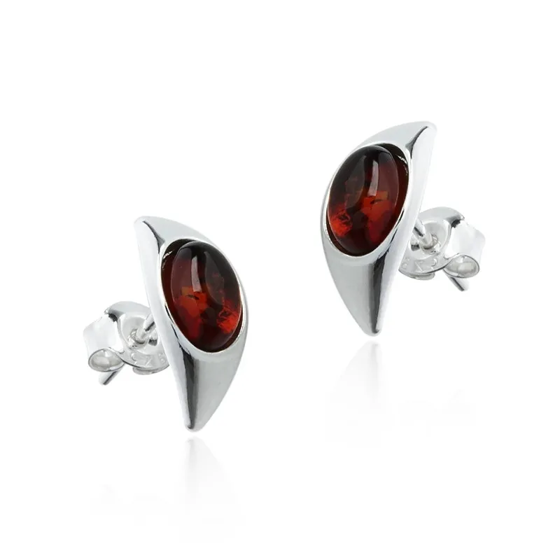 Kolczyki srebrne z koniakowym bursztynem księzyce