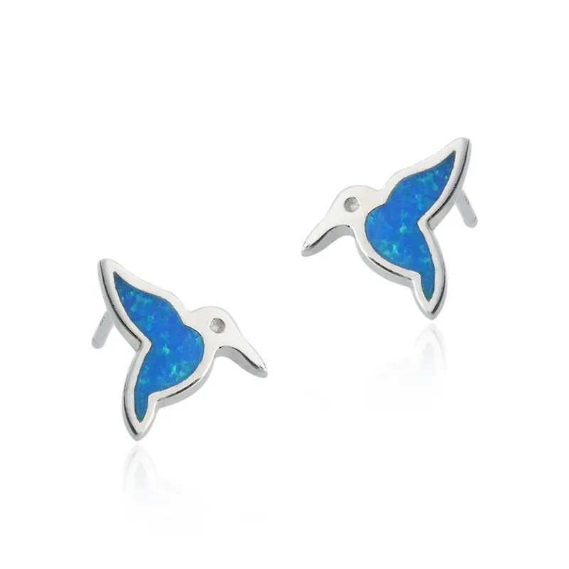 Kolczyki srebrne  z niebieskim opalem na sztyft koliber