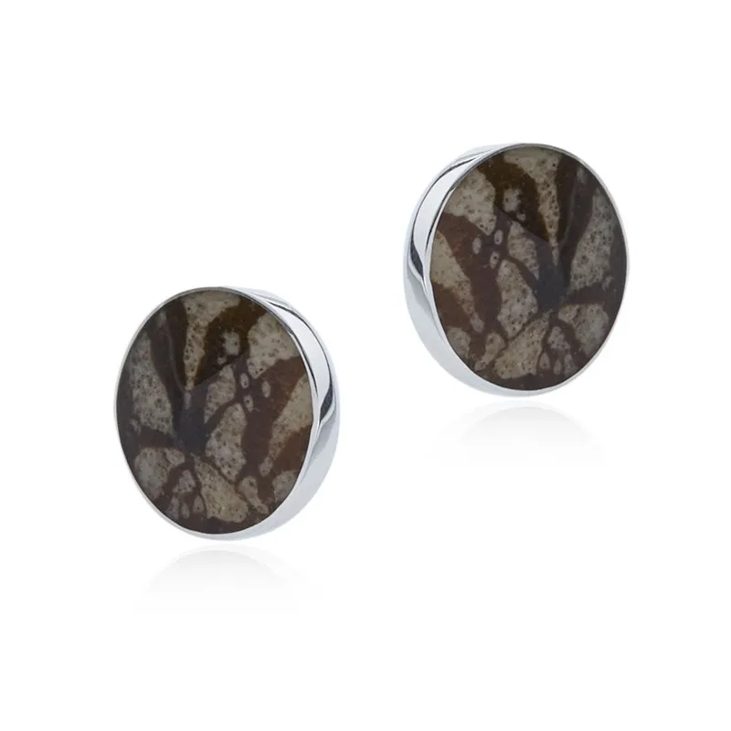 Kolczyki srebrne  z ciemną muszlą  okrągły