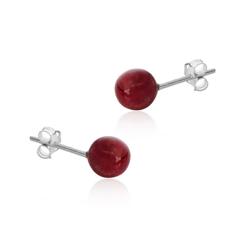 Kolczyki srebrne z czerwonym koralem kulki
