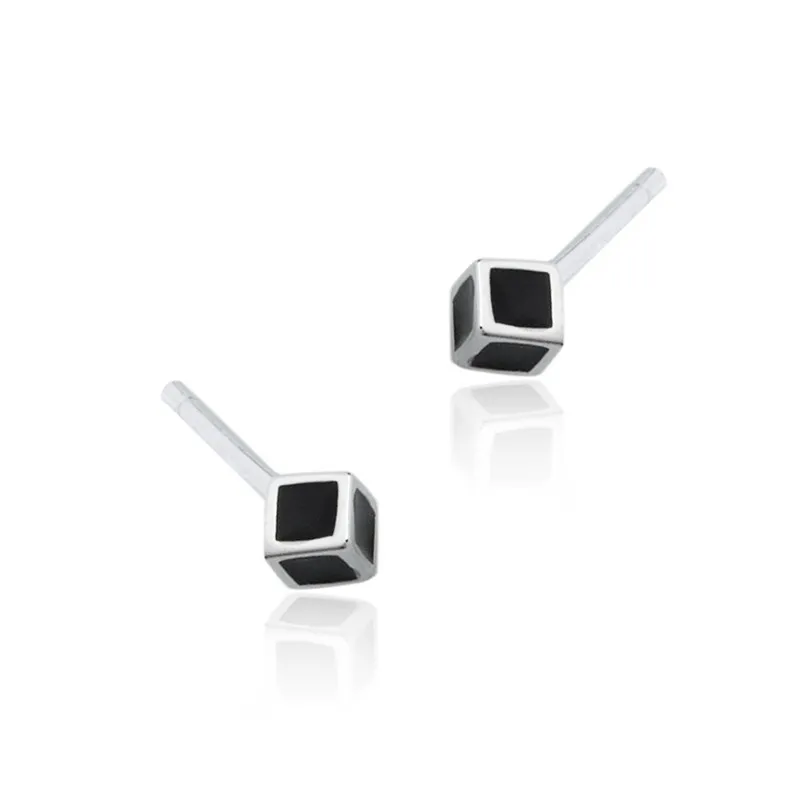 Kolczyki srebrne  kosteczki z czarną emalią