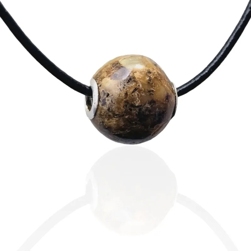 Zawieszka srebrna kulka z bursztynu szlifowany  i polerowany