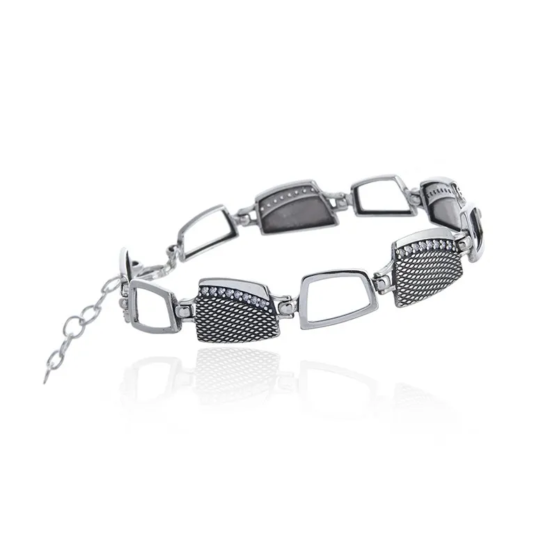 Bransoletka srebrna oksydowana  z cyrkoniamii