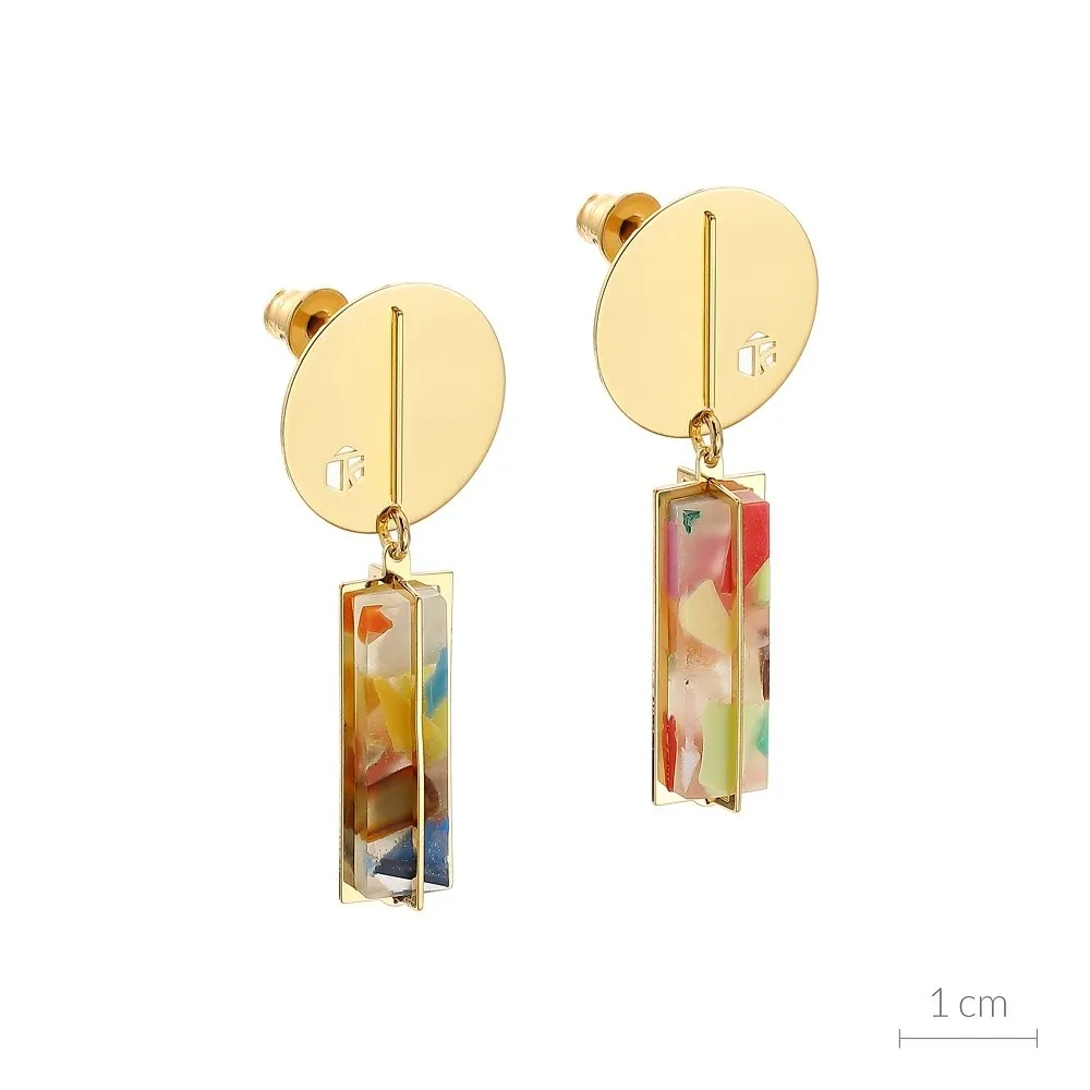 Kolczyki pozłacane srebro plastryko z zatopionym bursztynem  - świecą w ciemności