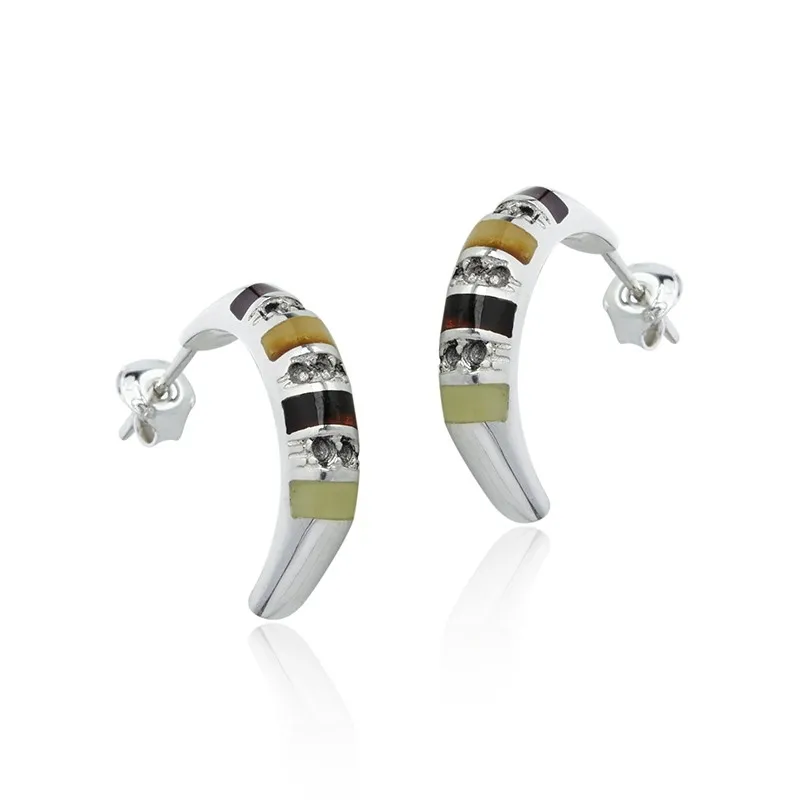 Kolczyki srebrne z bursztynem i cyrkoniamii