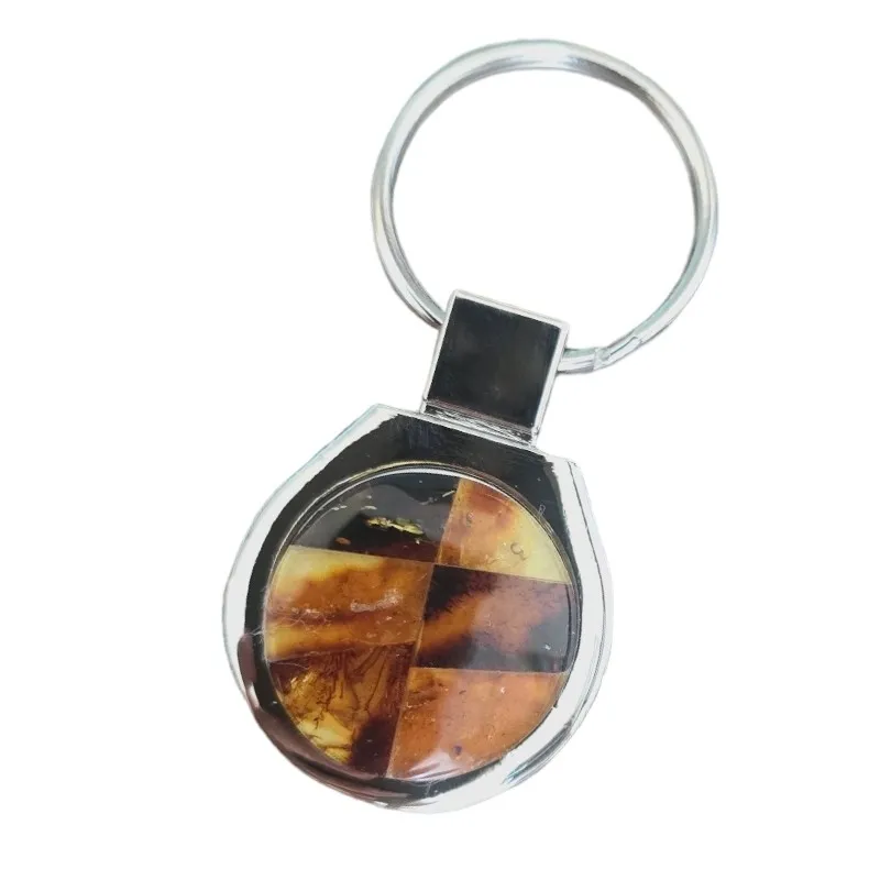 Brelok ze stali szlachetnej okrągły z bursztynem grawer gratis!