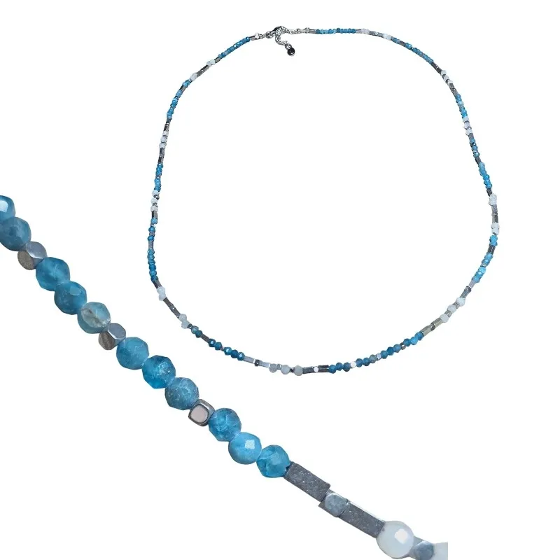 Naszyjnik srebrny z apatytem kamieniem księżycowym i hematytem