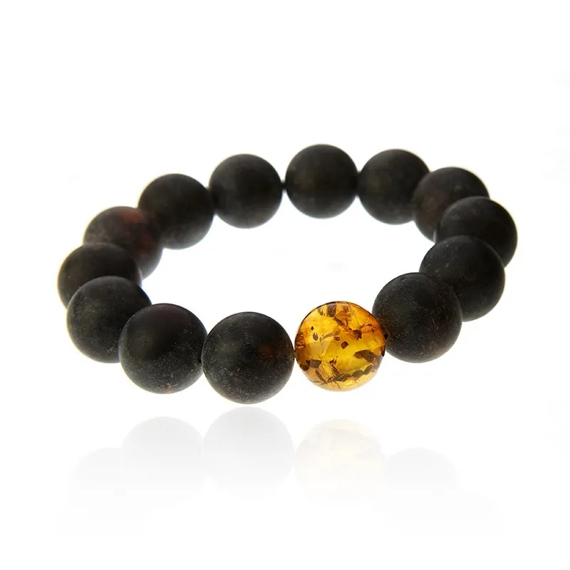 Bransoletka bursztyny matowe kule  oraz koniakowa polerowana 1,5 cm