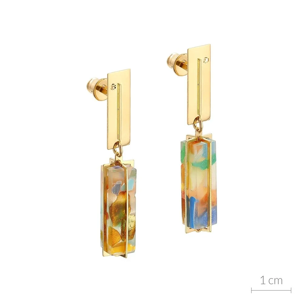 Kolczyki pozłacane srebro plastryko z  bursztynem - świecą w ciemności