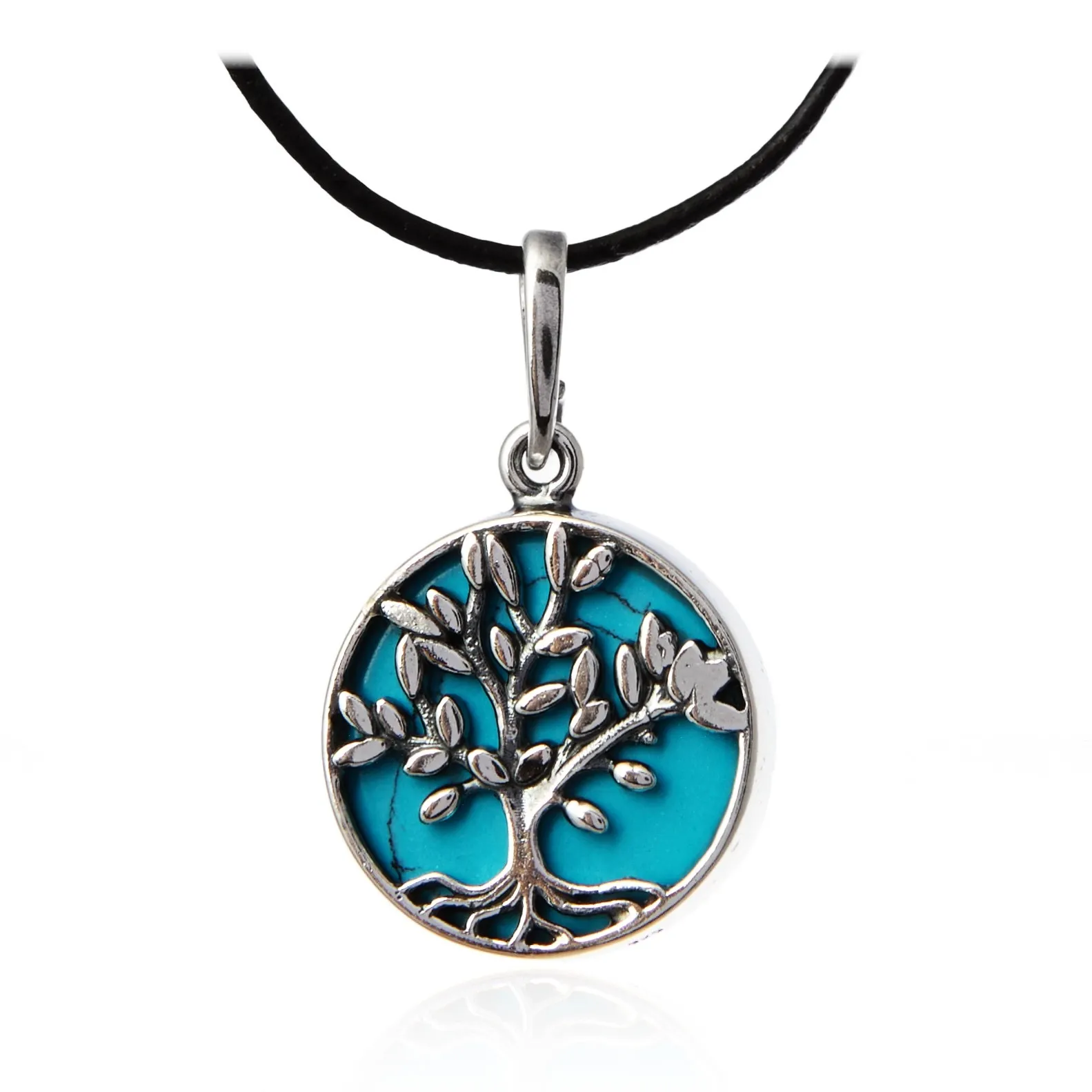 Zawieszka srebrna drzewko szczęścia  z niebieskim turkusem