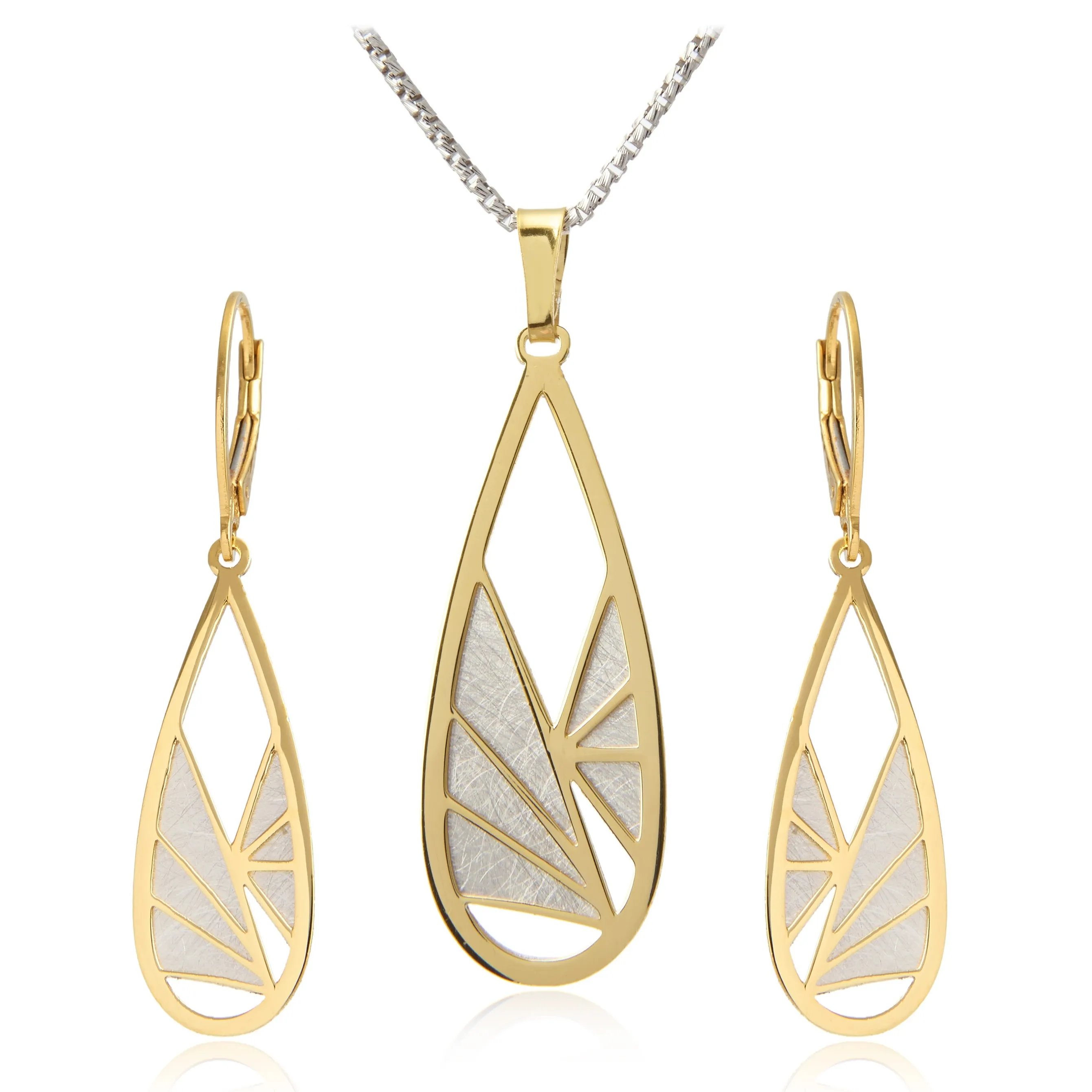 Komplet biżuteria srebrna satynowana i pozłacana emma