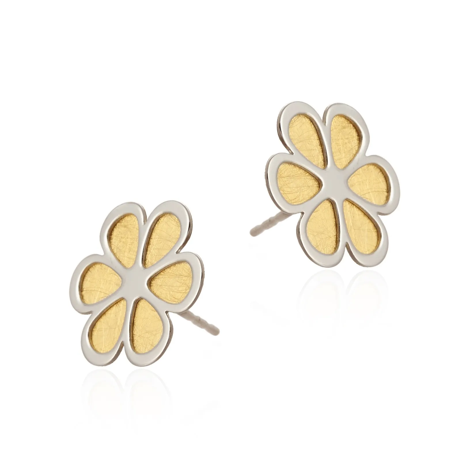 Kolczyki srebrne pozłacane i satynowane kwiatki