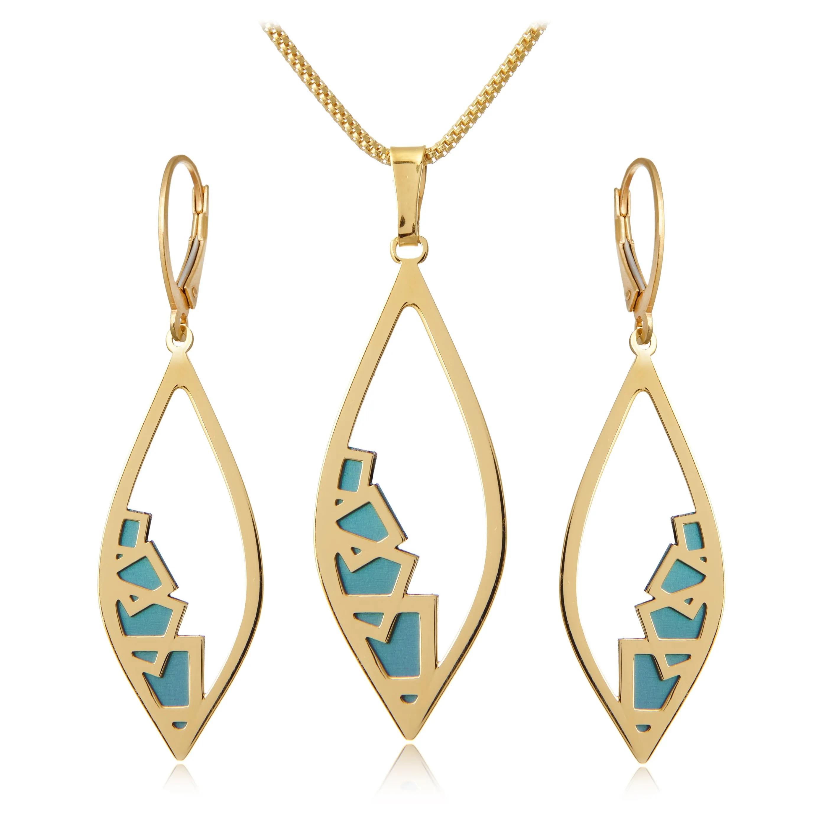 Komplet biżuteria srebrna pozłacana z niebieskim tytanem zoe