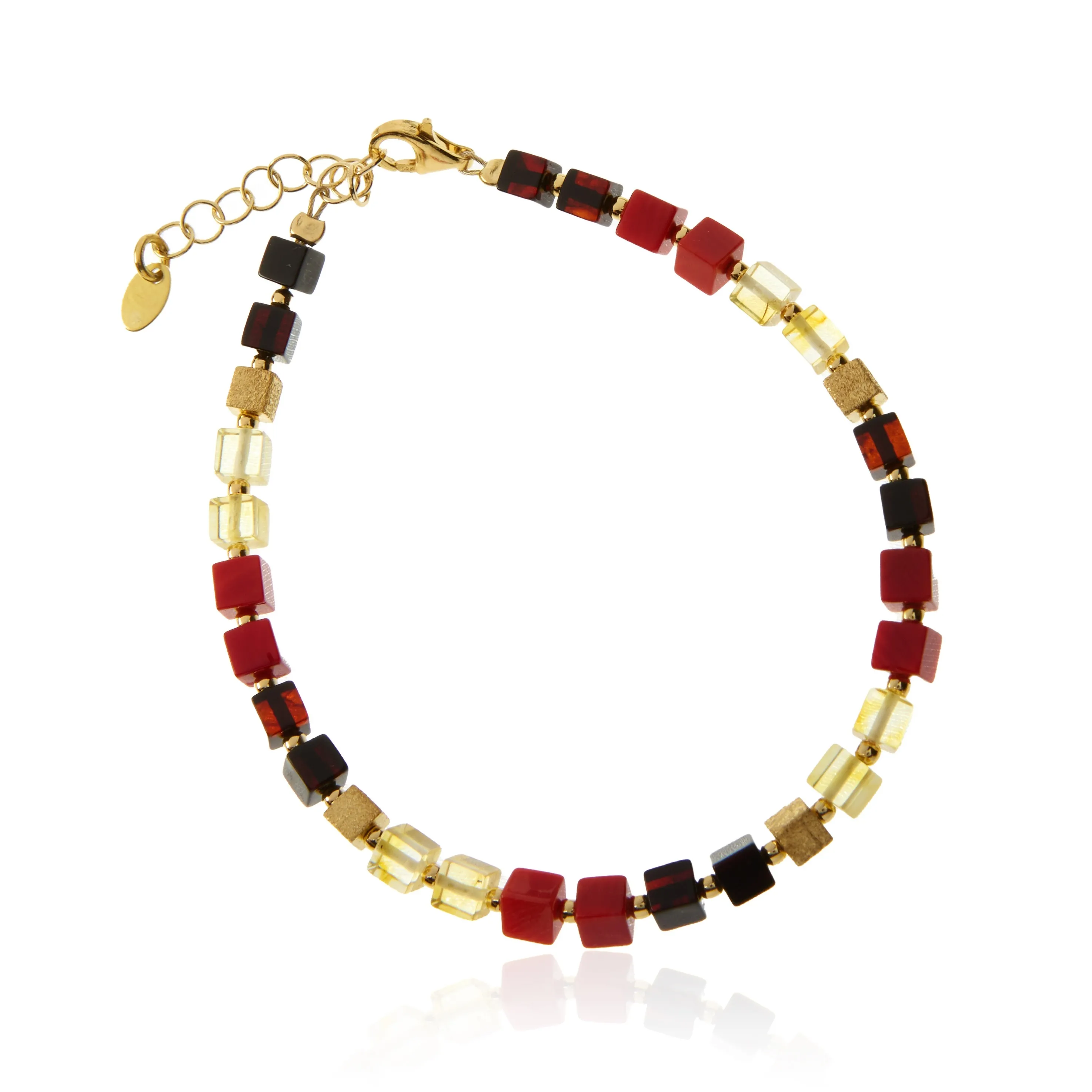 Bransoletka srebrna pozłacany z bursztynem  i koralem