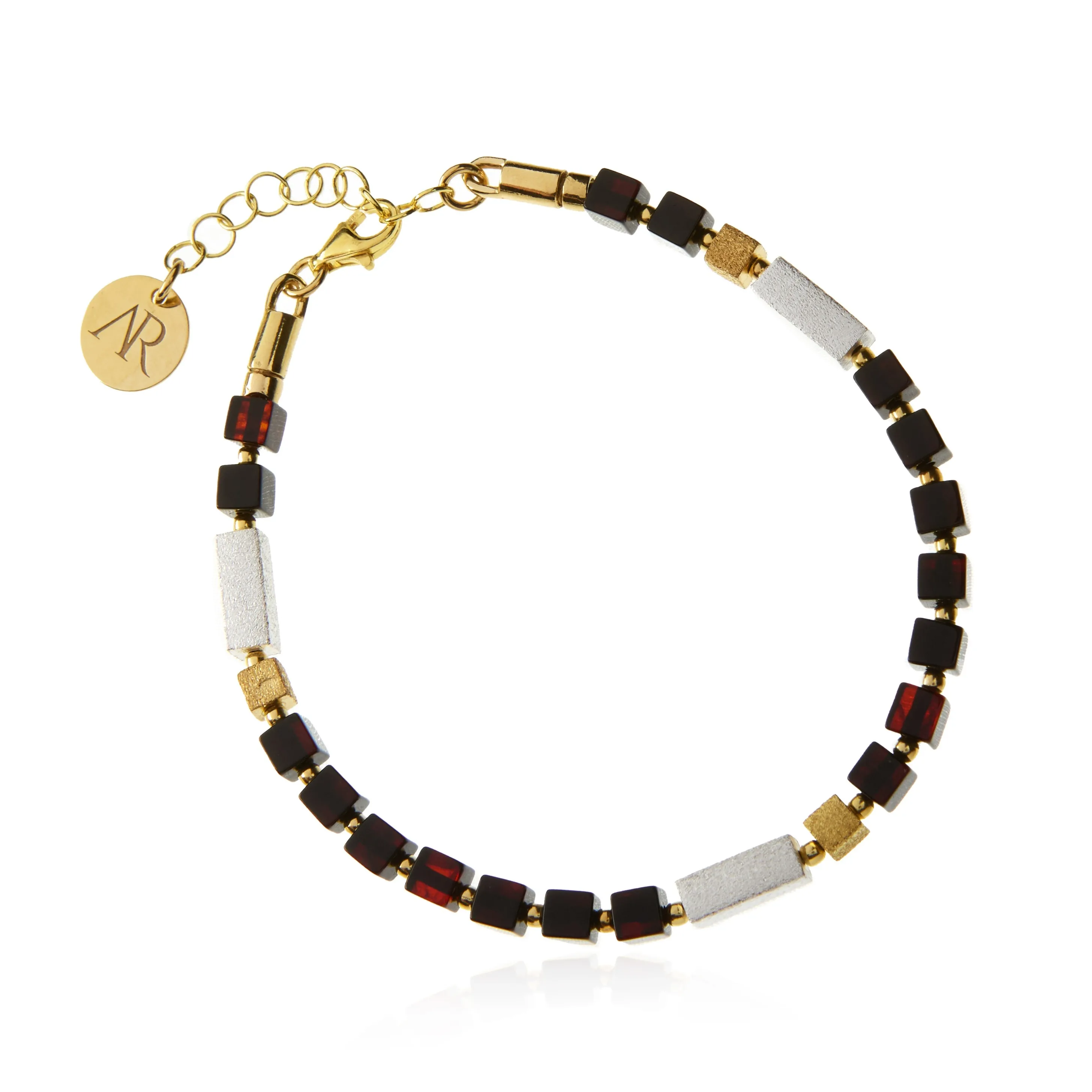 Bransoletka srebrna pozłacana z wiśniowym bursztynem