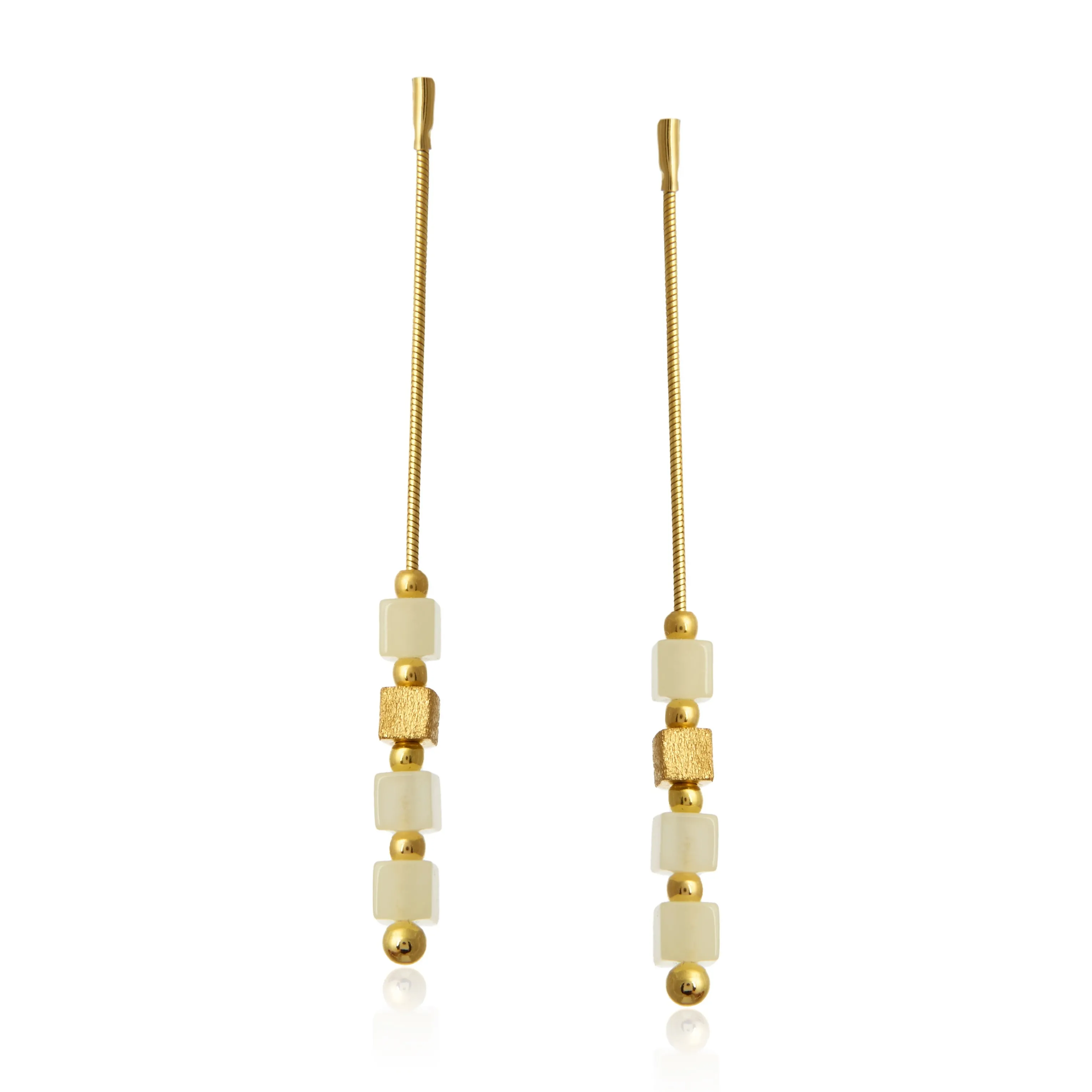 Kolczyki srebrne pozłacane  kosteczki z żółto - białym bursztynem